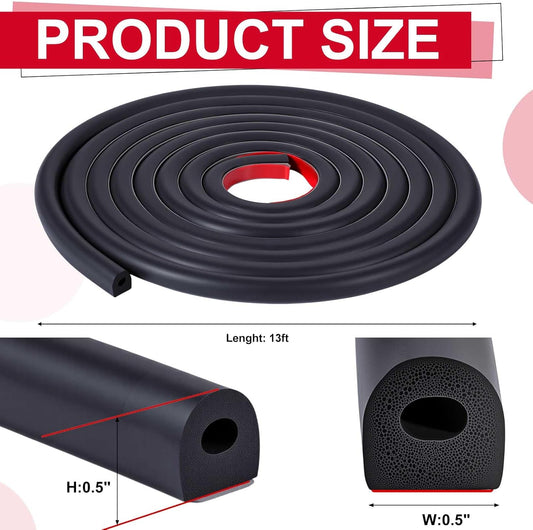 Pangda 13ft Foam Rubber D Shape Seal Strip 1" W x 0.5" H Self Adhesive EPDM Rubber Weather Stripping RV Slide Out Seal Heavy Duty Automotive Weather Stripping for Car Truck RV Boat Home