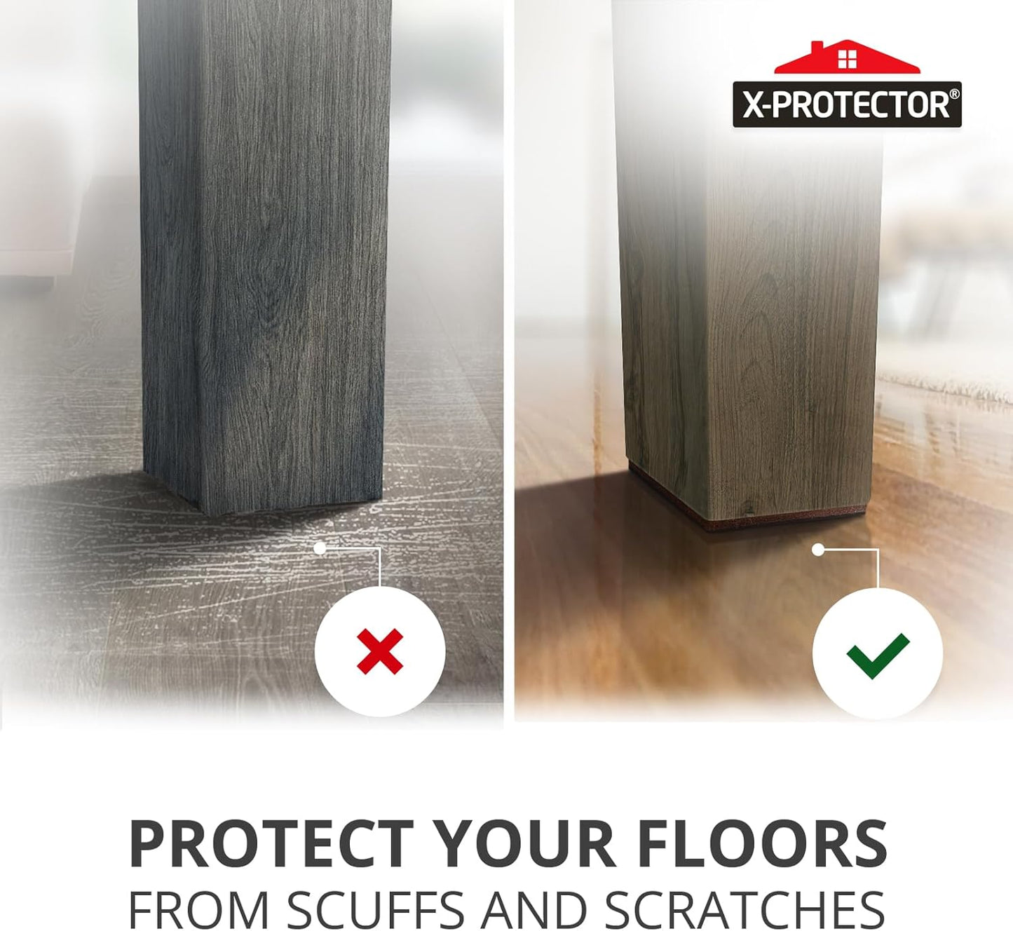 X-Protector Premium Felt Furniture Pads - 20 PCS 6 x 1/2" - Black Rectangular Pads with Tenacious Adhesive - Protects Hardwood, Laminate & Tile Floors