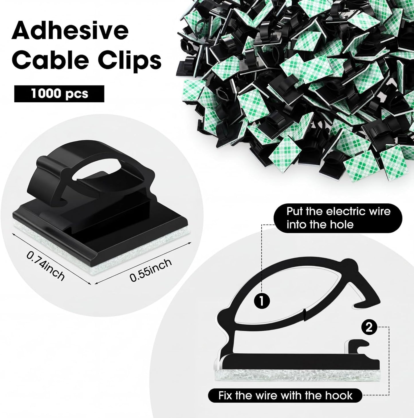 Eboot 100 Pieces Adhesive Cable Wire Clips Strong Cord Clips Wire Holders Cable Cord Management Straps Clamps Tie Holder for the Wall, Under Desk, Car, Office and Home
