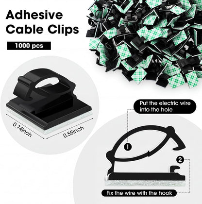 Eboot 100 Pieces Adhesive Cable Wire Clips Strong Cord Clips Wire Holders Cable Cord Management Straps Clamps Tie Holder for the Wall, Under Desk, Car, Office and Home