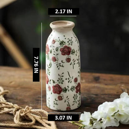 Rustic Ceramic Vase Set of 3 - Beige Rustic Vases for Flowers,Farmhouse Flower Vases for Home Decor,Small Decorative Vase Set for Living Room,Table Shelf,Centerpieces and Fireplace Decorations