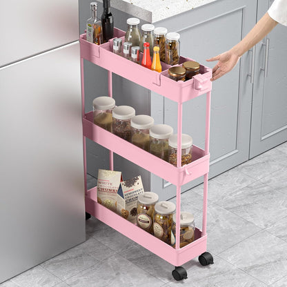 SPACELEAD Slim Storage Cart 3 Tier,Bathroom Organizer Rolling Utility,Mobile Shelving Unit Slide Out for Office, Kitchen, Laundry Room & Narrow Places，Green