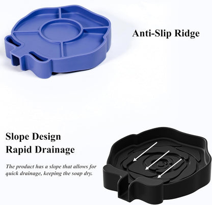 3PC Self-Draining Silicone Soap Dish, Soap Holder/Tray/Saver for Shower, Bathroom, Kitchen, Bathtub, Keep Soap Dry and Easy to Clean (Light Color)