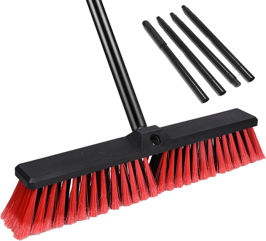 18" Heavy Duty Push Broom - 61" Adjustable 4-Section Metal Handle Stiff Flagged Hard Bristles Indoor Outdoor Floor Broom for Garage Patio Concrete Deck Shop Warehouse (Yellow, 18inches Wide)