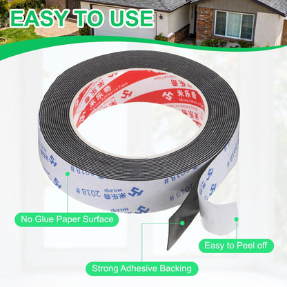 PATIKIL Sponge Rubber Foam Tape, 5/8" W x 1/8" t x 16.4ft l Self-Adhesive Foam Insulation Tape Weather Stripping for Window Door Soundproofing Weatherstrip AC Seal Strip, Black