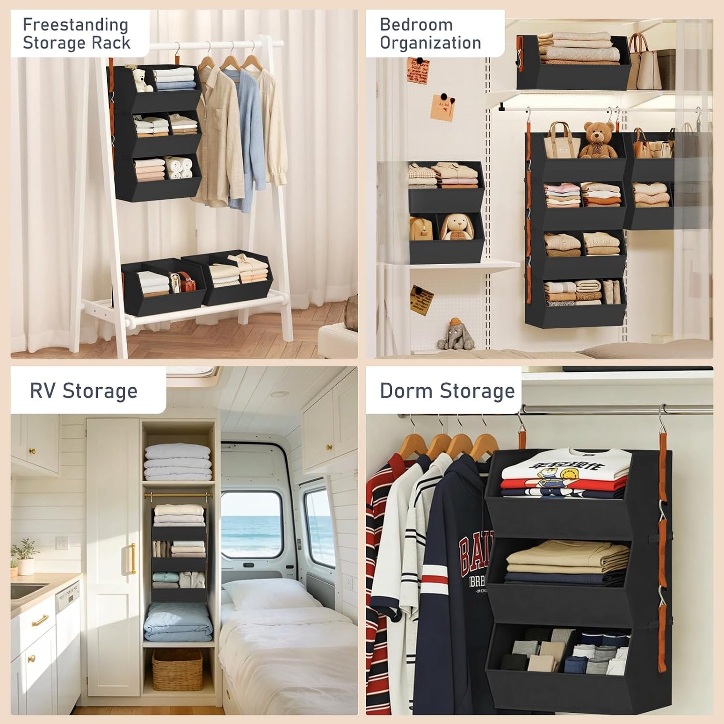 Hanging Closet Organizer Extra Large, Clothes Hanging Shelves for Closet with Divider, Collapsible Closet Storage System, Fabric Closet Hanging Organizer for Home, Dorm, Rv, ,Handbags, Underwear, Sock