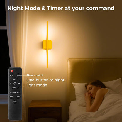 GvvooHome Battery Operated Wall Sconces Set of 2, Detachable 360°Rotate Wall Lamps, 3000-6500K Dimmable with Remote Control, 10000mAh Rechargeable Wall Light for Bedroom, Living Room, 28.3" Black Gold