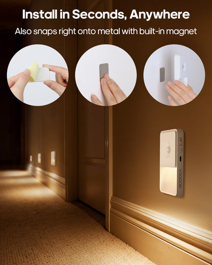 GOODEA Rechargeable Motion Sensor Night Lights for Stairs, Magnetic Stair Lights Indoor, Warm Dimmable Night Light for Hallway,Bathroom,Bedroom,Closet(4 Pack)