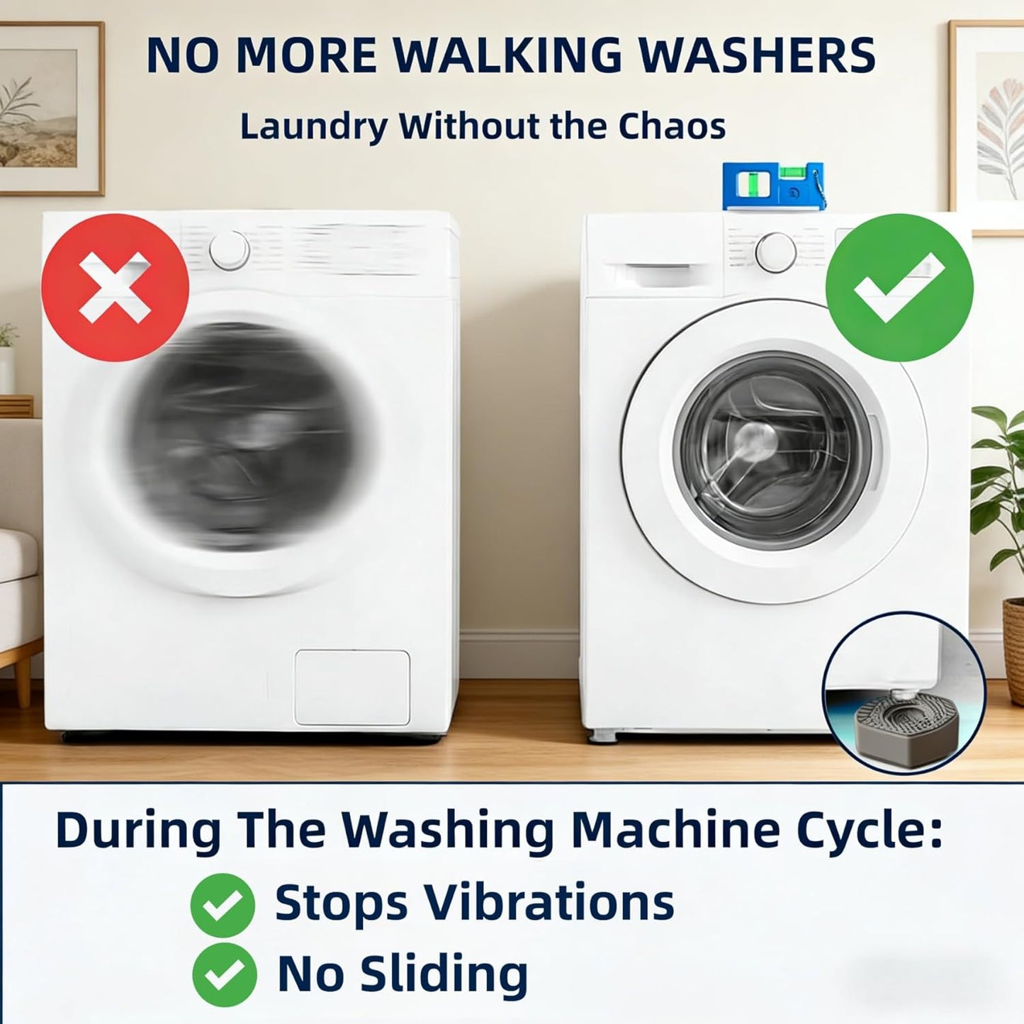 Anti Vibration Pads for Washing Machine, 4Pcs Washer Feet - Stops Moving, Walking - Prevents Noise, Vibration Transfer, Universal Size