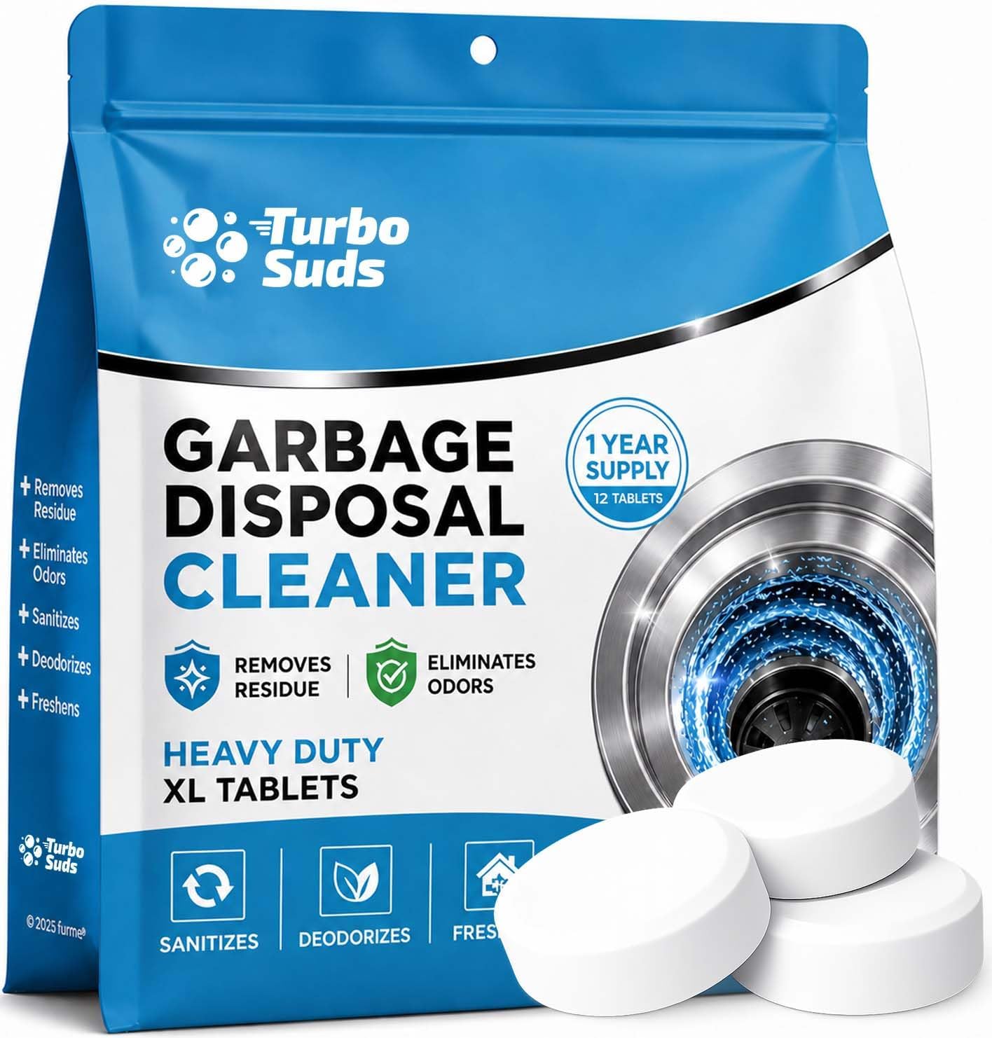 Garbage Disposal Cleaner Deodorizer Tablets – Heavy Duty XL Foaming Tablet for Kitchen Sink Drains and Disposals – Natural Sink and Disposal Cleaning Tablet – 12 XL Tablets, One Year Supply