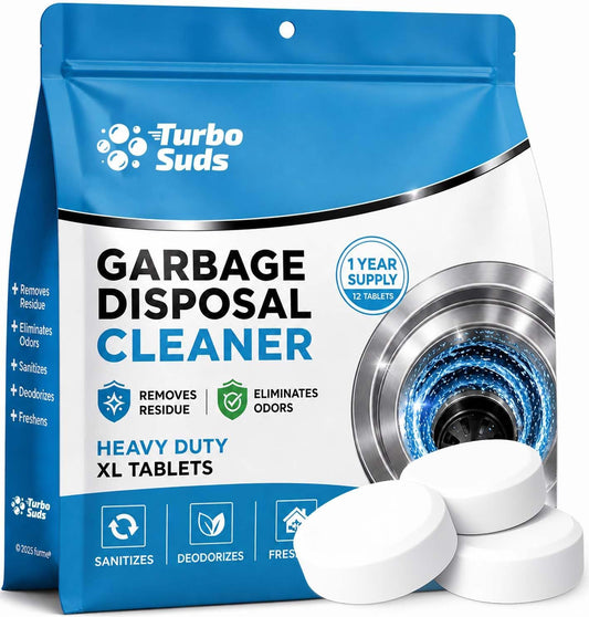 Garbage Disposal Cleaner Deodorizer Tablets – Heavy Duty XL Foaming Tablet for Kitchen Sink Drains and Disposals – Natural Sink and Disposal Cleaning Tablet – 12 XL Tablets, One Year Supply