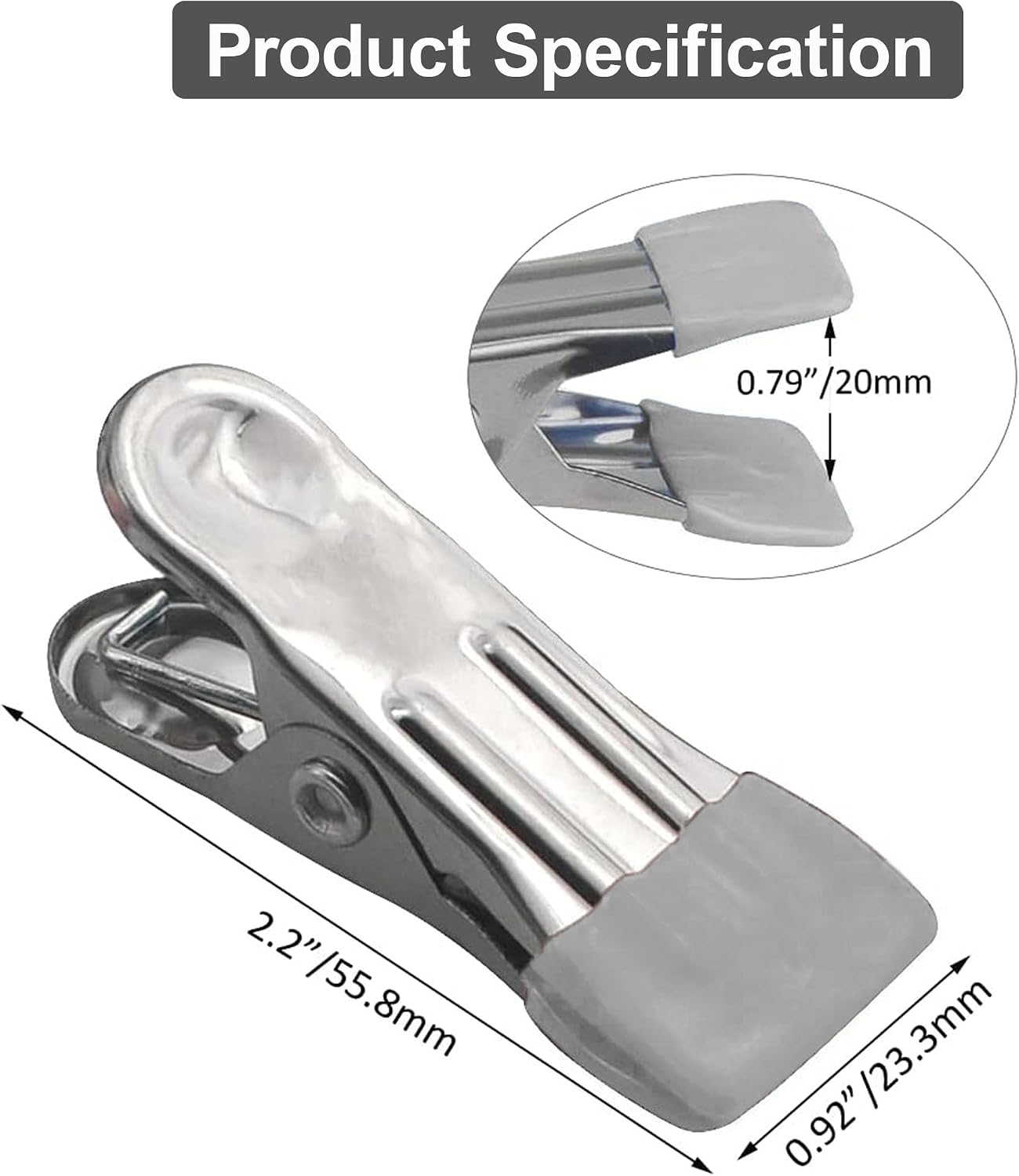 Clothes Hangers Heavy Duty 15Pack, 2.17 Inch Metal Clips, Clothespins for Photo Drying Clothesline Laundry Sock, Bag Clips for Food Kitchen Stainless Steel with Rubber, Gery