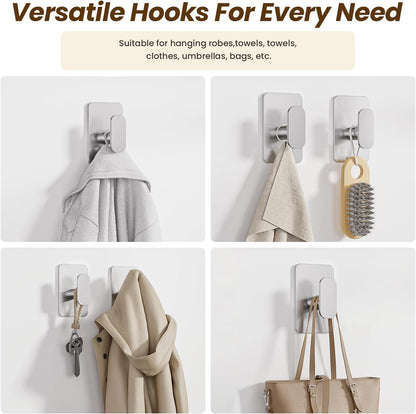Heavy Duty Adhesive Hooks - 26lb Max, Sticky Wall Hooks Waterproof Stainless Steel for Hanging Towel, Coat, Robe, Towel Hooks Stick on Bathroom, Kitchen, Shower, Door (Black, 4 Pack)