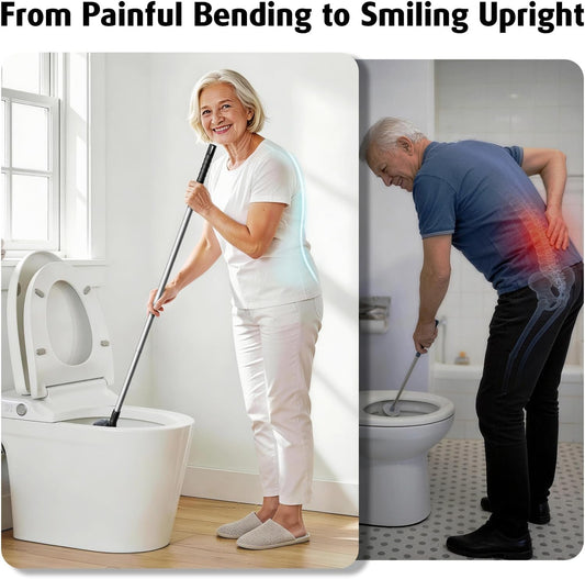 Toilet Bowl Brush with Long Handle, 23-42inch Adjustable 4-Section Aluminum Pole, Durable Nylon Bristles, No Bending Bathroom Cleaning Brush for Seniors, Pregnant Women, Back Pain Sufferers, Janitors