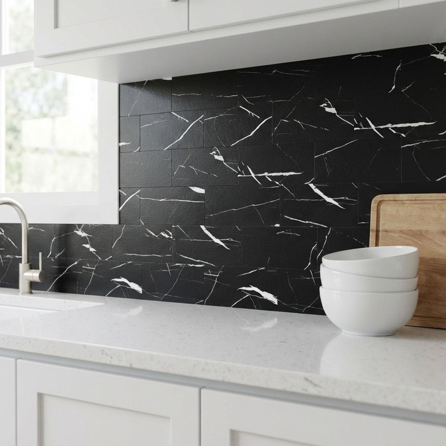 10- Sheet Polished White Peel and Stick Backsplash, 12’’Luxury PVC Ceramic Look Self Stick Subway Tiles, Waterproof Peel and Stick Wall Tiles for Kitchen and Bathrrom