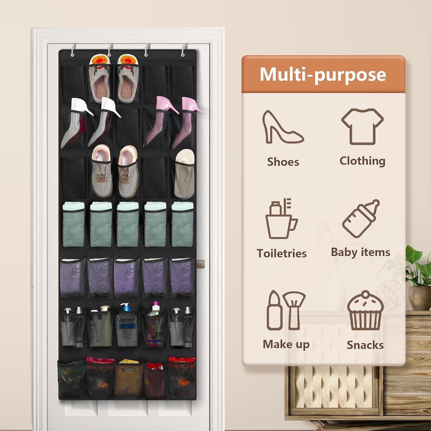 FENTEC 40 Large Pockets Over The Door Shoe Organizer, Mesh Hanging Shoe Organizer Shoe Rack for Closet Mesh Closet Shoe Holder, Over Door Organizer, Shoe Organizer for Wall, Grey, 1 Pack
