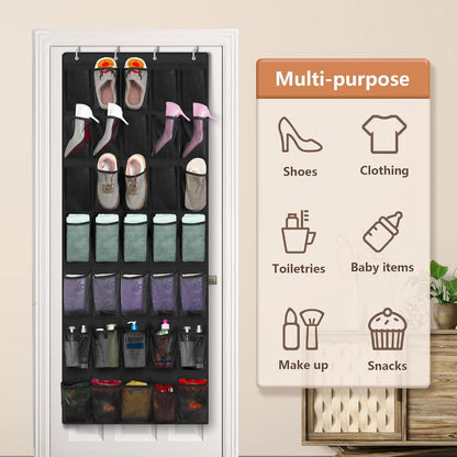 FENTEC 40 Large Pockets Over The Door Shoe Organizer, Mesh Hanging Shoe Organizer Shoe Rack for Closet Mesh Closet Shoe Holder, Over Door Organizer, Shoe Organizer for Wall, Grey, 1 Pack