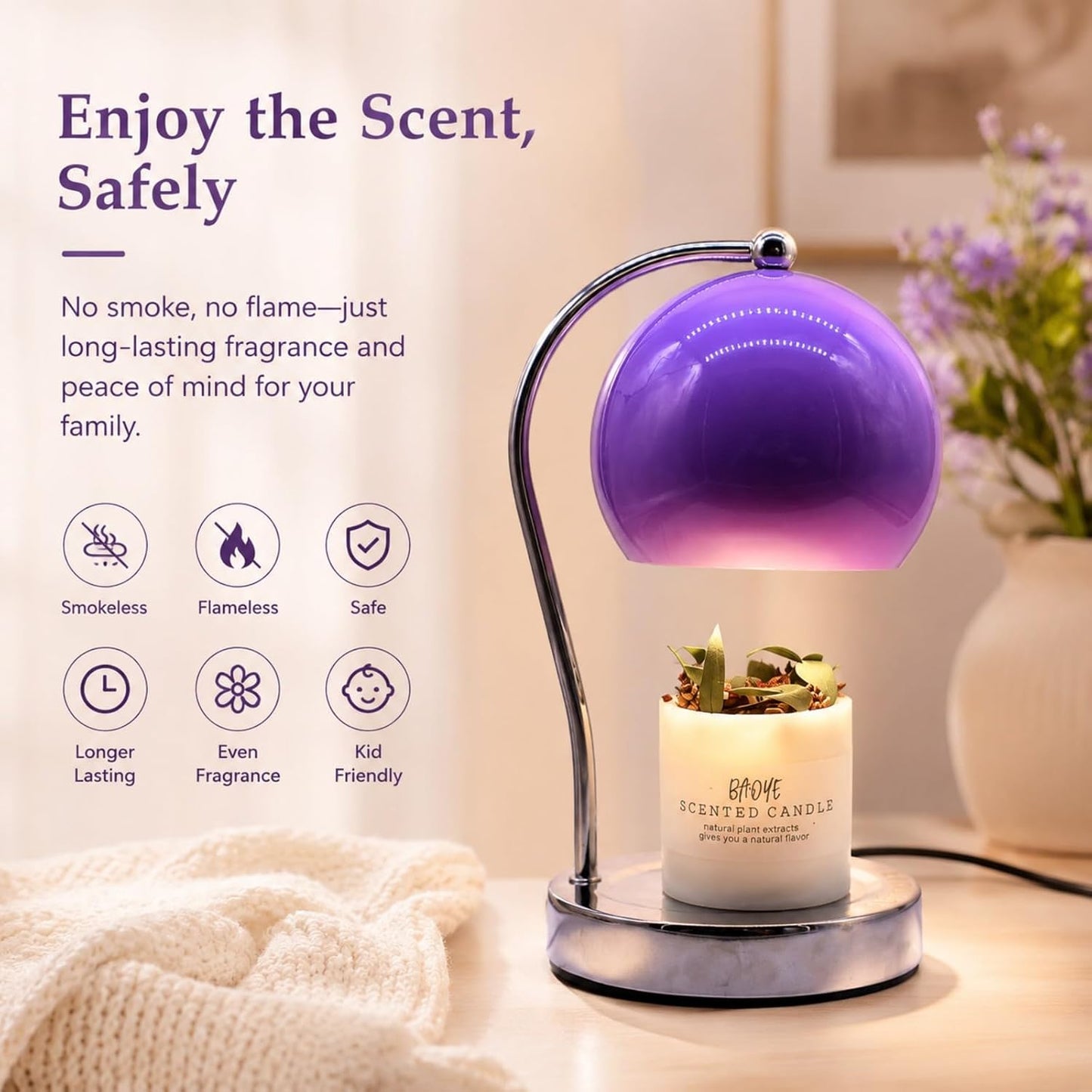 Candle Lamp Warmer, Wide Base Scented Candle Warmer with Timer and Dimmer, Modern Candle Melting Lattern, Home Decor Table Lamp (Silver)