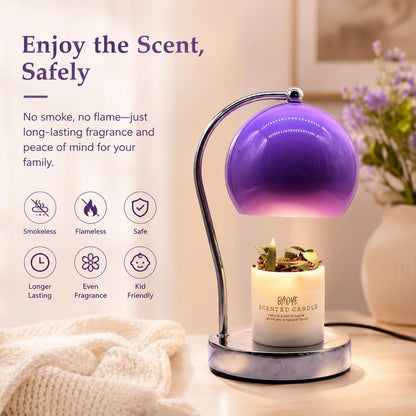 Candle Lamp Warmer, Wide Base Scented Candle Warmer with Timer and Dimmer, Modern Candle Melting Lattern, Home Decor Table Lamp (Silver)