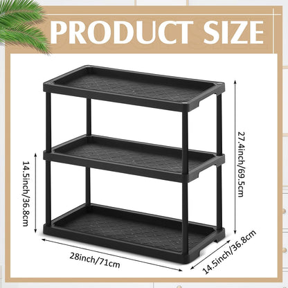 Cinnvoice Boot Tray Rack for Entryway Plastic Waterproof Shoe Mat Tray Large Storage Shelf for Indoor Outdoor Entryway Hallway Closet Use in All Seasons Black(28" d X 14.5" w X 29" h)