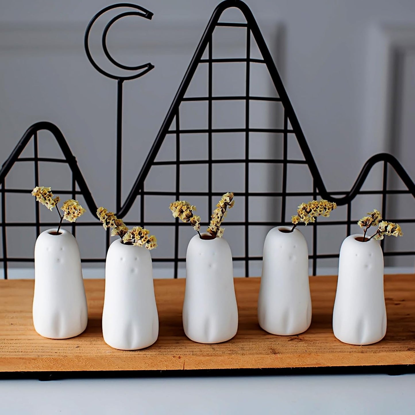 MOUGIGI Cute Blue House Ceramic Bud Vase Set of 3 - Handmade Miniature Vase with Star Roof for Dried Flowers, Chic Japandi Style Decor for Entryway, Dining,Coffee Table - Ideal Small Gift for Home