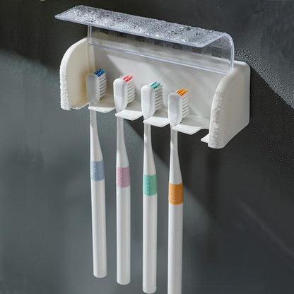 Toothbrush Holders for Bathrooms,Kids Toothbrush Holders with Cover,5 Slots Electric Tooth Brush Holder Wall Mounted Toothbrush Organizer,Shower Restroom Bathroom Accessories (White)