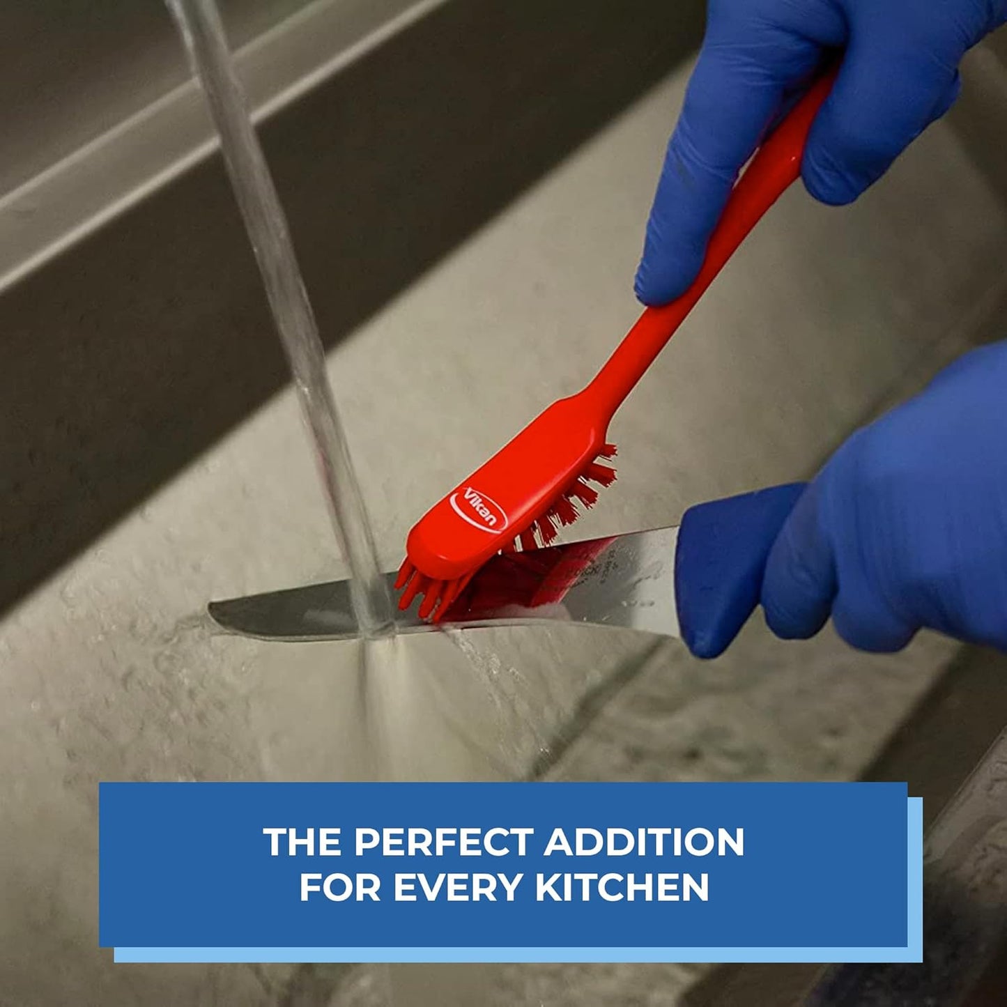 Vikan - Fine Dish Brush - Heavy-Duty, Narrow, Slip-Resistant Cleaning Brush, Polypropylene, Polyester Bristle, 11 Inch, Red, (42874)