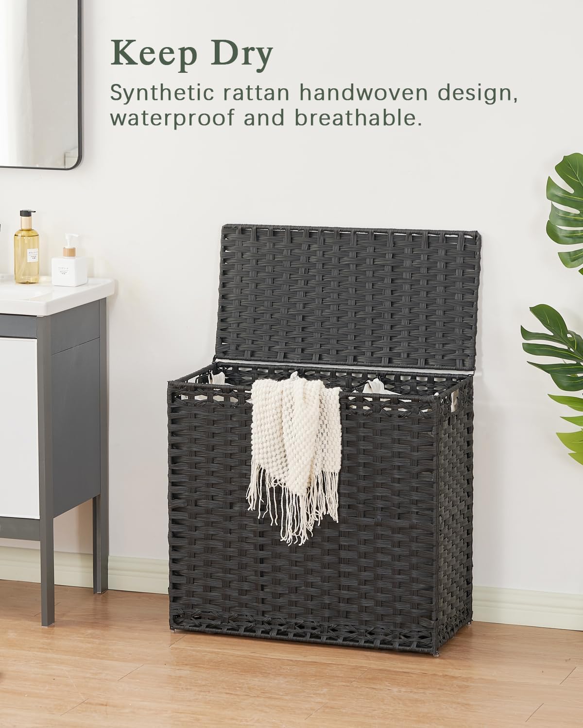 SETVSON Laundry Hamper with Lid Laundry Basket 132 L (35 Gal) Wicker Clothes Hamper, Handwoven Rattan Hamper with Handles and 4 Removable Liner Bags, 6 Mesh Bags for Laundry Bedroom Natural