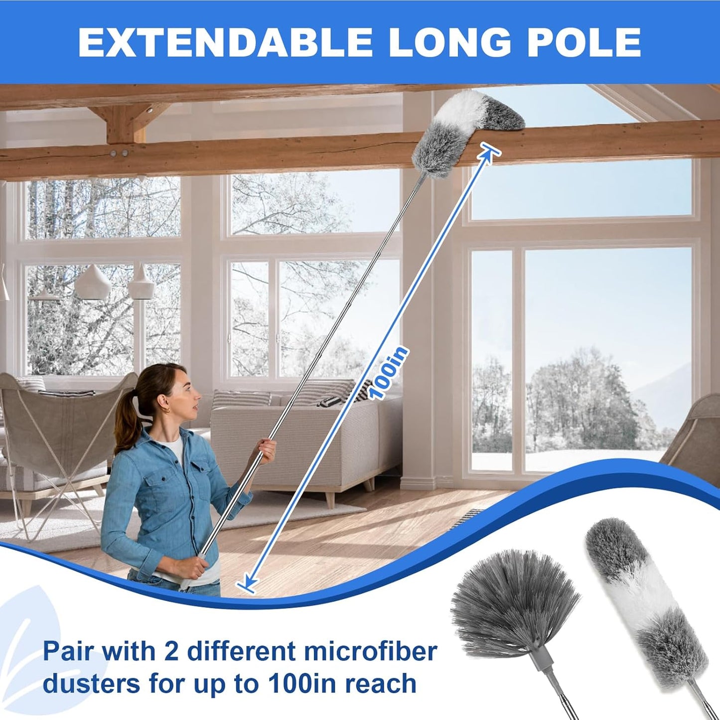 Dusters for Cleaning,Feather Duster with Extension Pole,Ceiling Fan Cleaner Duster,Long Duster Extended Handle,Blind Cleaner Dusting
