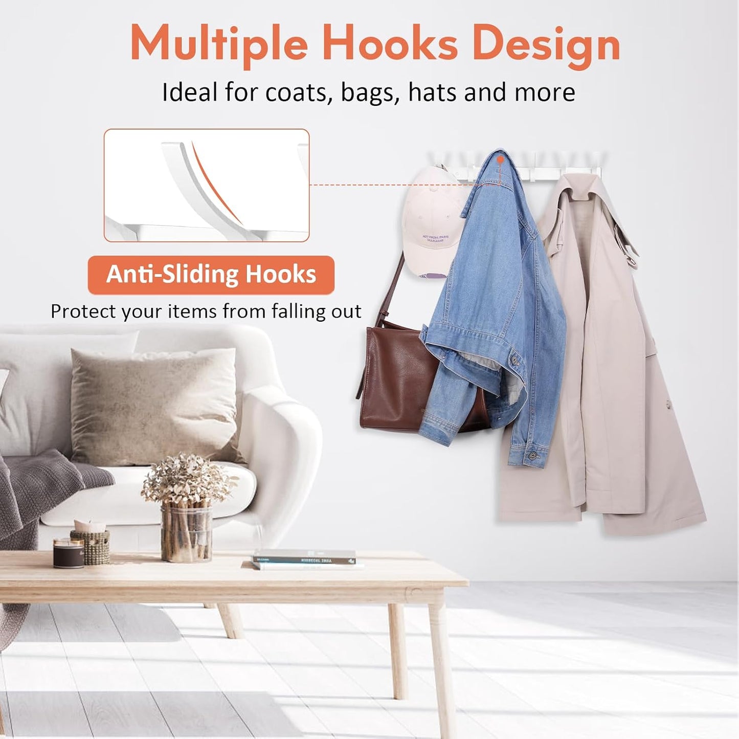 Optish Coat Rack Wall Mount, Wall Hooks for Hanging, Entry Coat Hooks Coat Hanger, Hat Rack Holder for Wall, Key Holder Purse Racks, Towel Rack for Bathrooms (2 Pack, Black)