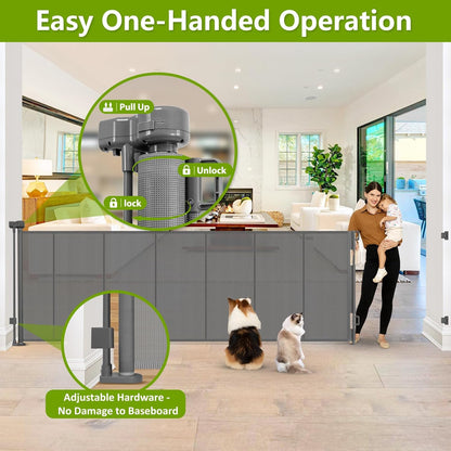 Newly Enhanced - 42" Tall × 120" Extra Wide Retractable Baby Gate Keeps Pets from Getting Under Tall Dog Gate, Indoor/Outdoor Baby Gates for Dogs, Retractable Dog Gate for Large Openings, White