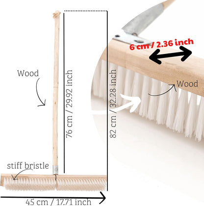 17.71” Heavy Duty Push Broom Outdoor, Stiff Plastic Bristles 4-Layer, 32.28” Wooden Handle, Industrial Broom for Garage Floor, Warehouse, Patio, Concrete, Deck & Sidewalk Cleaning