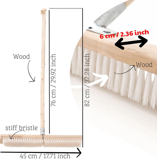 17.71” Heavy Duty Push Broom Outdoor, Stiff Plastic Bristles 4-Layer, 32.28” Wooden Handle, Industrial Broom for Garage Floor, Warehouse, Patio, Concrete, Deck & Sidewalk Cleaning