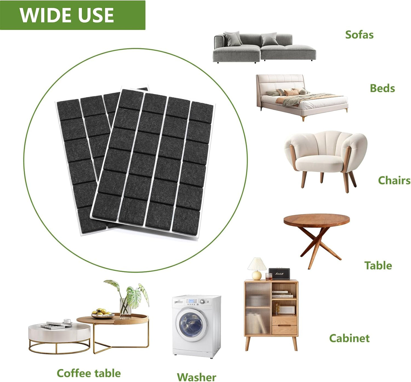 Felt Furniture Pads for Hardwood Floors 48 PCS, Furniture Pads, Floor Protectors for Hardwood Floors, Felt Pads for Furniture, Round, Dark Brown