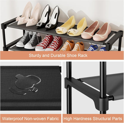 32.3" Widening Design Shoe Rack for Closet 16 Pairs Small Spaces Non-Woven 3 Tier Shoe Organizer Stackable Metal Shoe Shelf for Entryway, Bedroom