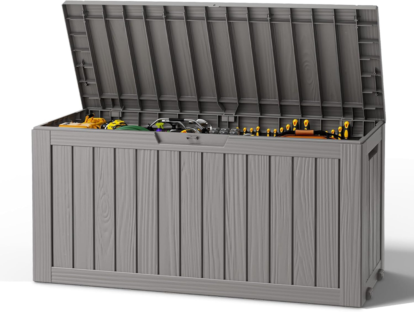 Outdoor Storage Box, Resin Deck Boxes Indoor and outdoor, Waterproof Storage Box Lockable Lid (Black, 85 Gallon)