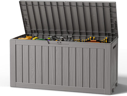 Outdoor Storage Box, Resin Deck Boxes Indoor and outdoor, Waterproof Storage Box Lockable Lid (Black, 85 Gallon)
