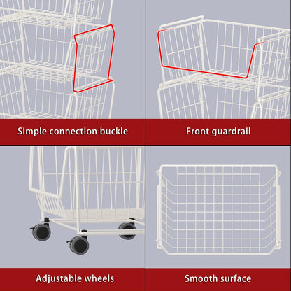PUSDON 6-Tier Tall Stackable Wire Storage Baskets with Wheels, Vertical Metal Rolling Utility Cart, High Capacity Produce Basket for Kitchen Pantry, Snack Organizer, Matte Black
