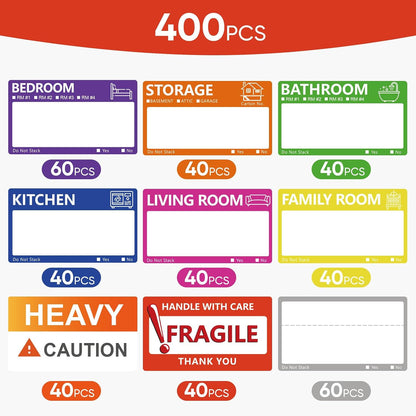 6 x 4 in Large Moving Labels for Boxes, Home Moving Packing Color Coded Stickers Supplies Labels with Writable Notes Areas, Fragile Blank Moving Boxes Stickers 160pcs