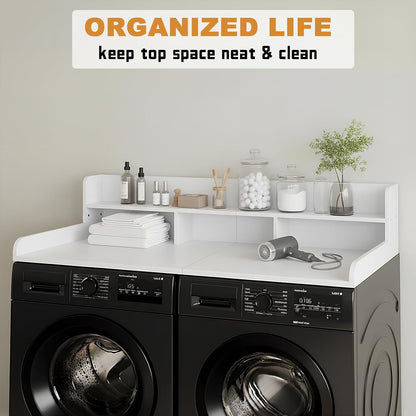 Washer Dryer Countertop with Shelf, 2-Tier Laundry Countertop Over Washer and Dryer, 54" x 27.55" Wooden Table for Folding Clothes for Laundry Room Organization and Storage (Black)