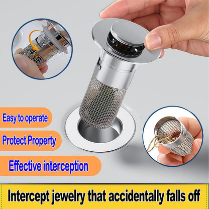 Bathroom Sink Drain Strainer, Pop-up Sink Stopper Hair Catcher with Removable Stainless Steel Filter Basket,Universal Drain Plug Filter Replacement for Bathroom Shower Sink Stopper(2Pcs)