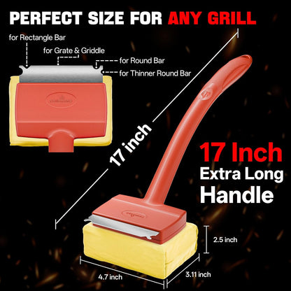 Grill Brush Bristle Free, Steam Grill Cleaning Brush with Detachable & Dishwash-Safe Brush-Head, Ergonomic Comfort Grip for Cast Iron/Stainless-Steel Grates, Safe Barbecue Grill Cleaner