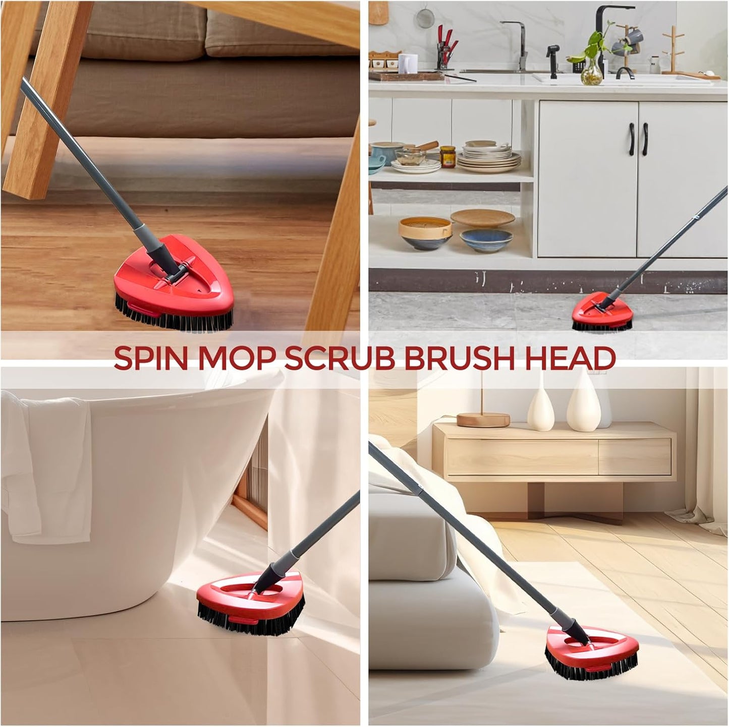 Spin Mop Scrub Brush Head Compatible with EasyWring 1-Tank System, 2 Pack Hard Bristle Brush for Tile, Tub, Bathroom & Kitchen Cleaning