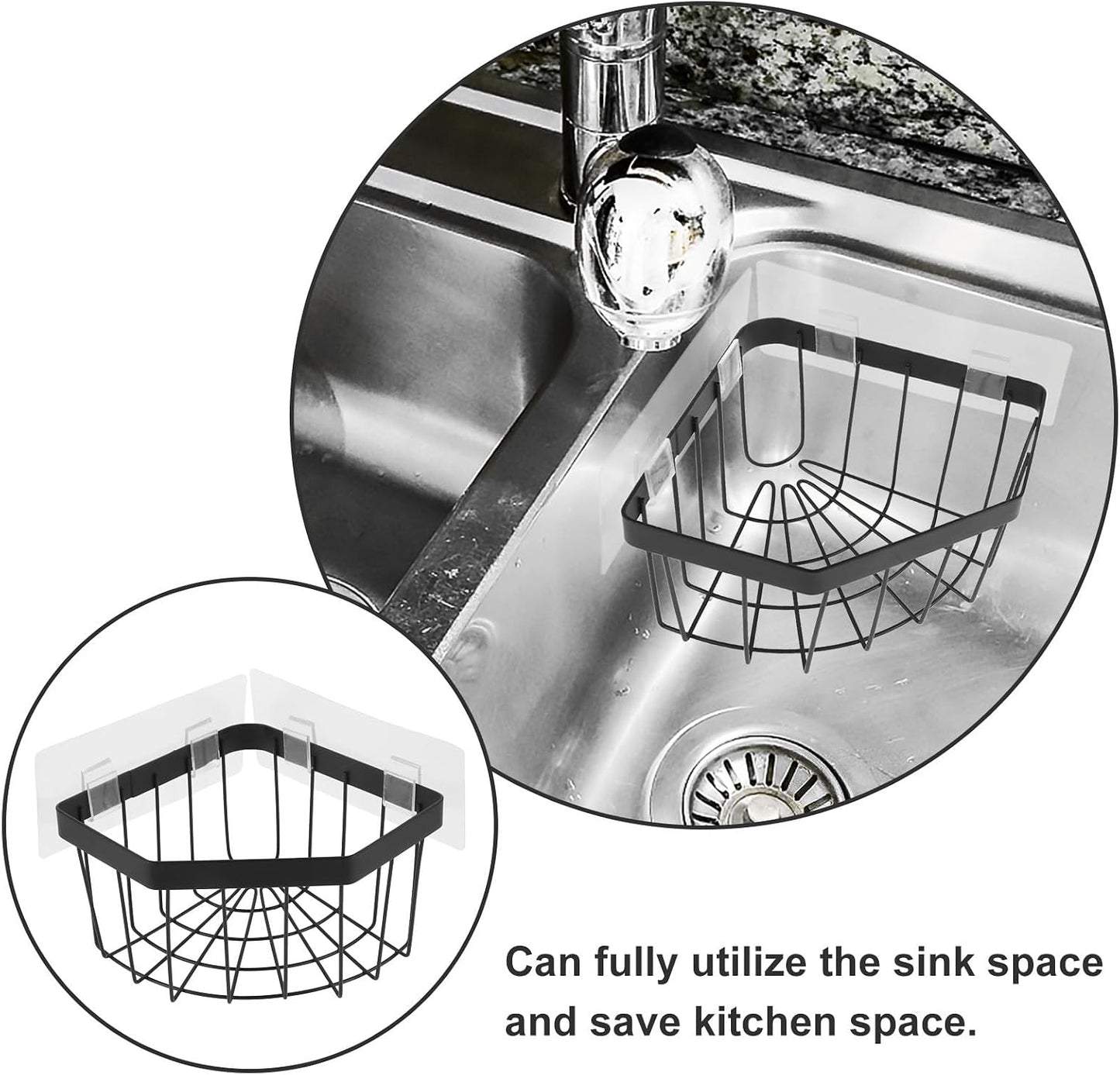 Garneck Kitchen Sink Organizer Tripod Sponge Holder Stainless Steel Dishcloth Draining Rack No-Drill Wall-Mounted Storage for Kitchen Sink Cleaning Accessories