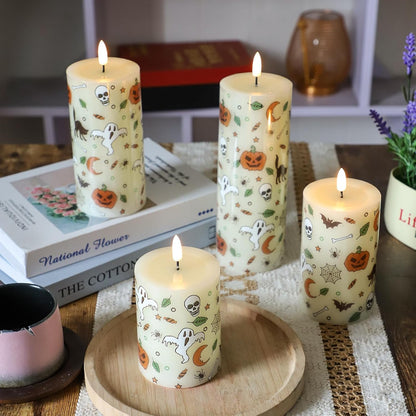 Lezonic Ivory LED Flameless Candles with Remote Timer, 4 Pack Battery Operated Candles Flickering, Grease Design Real Wax Pillar for Wedding Decor, Centerpiece, Birthday Gifts (4/5/6/8 Inch)