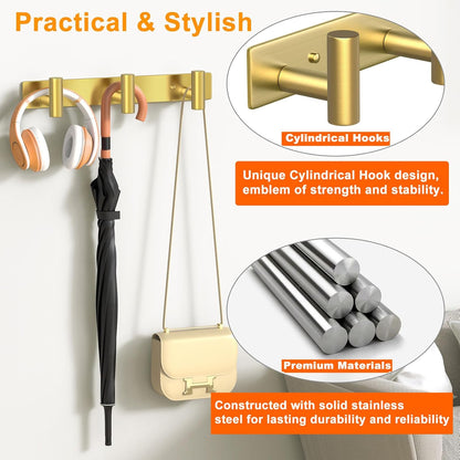 Wall Mounted Coat Rack-3 Hooks, Heavy Duty Stainless Steel Wall Hooks for Towel Coat Bag, Hat Rack Coat Hanger Coat Hooks Towel Racks for Bathroom Entryway Kitchen Office (Silver, 1 Pack)