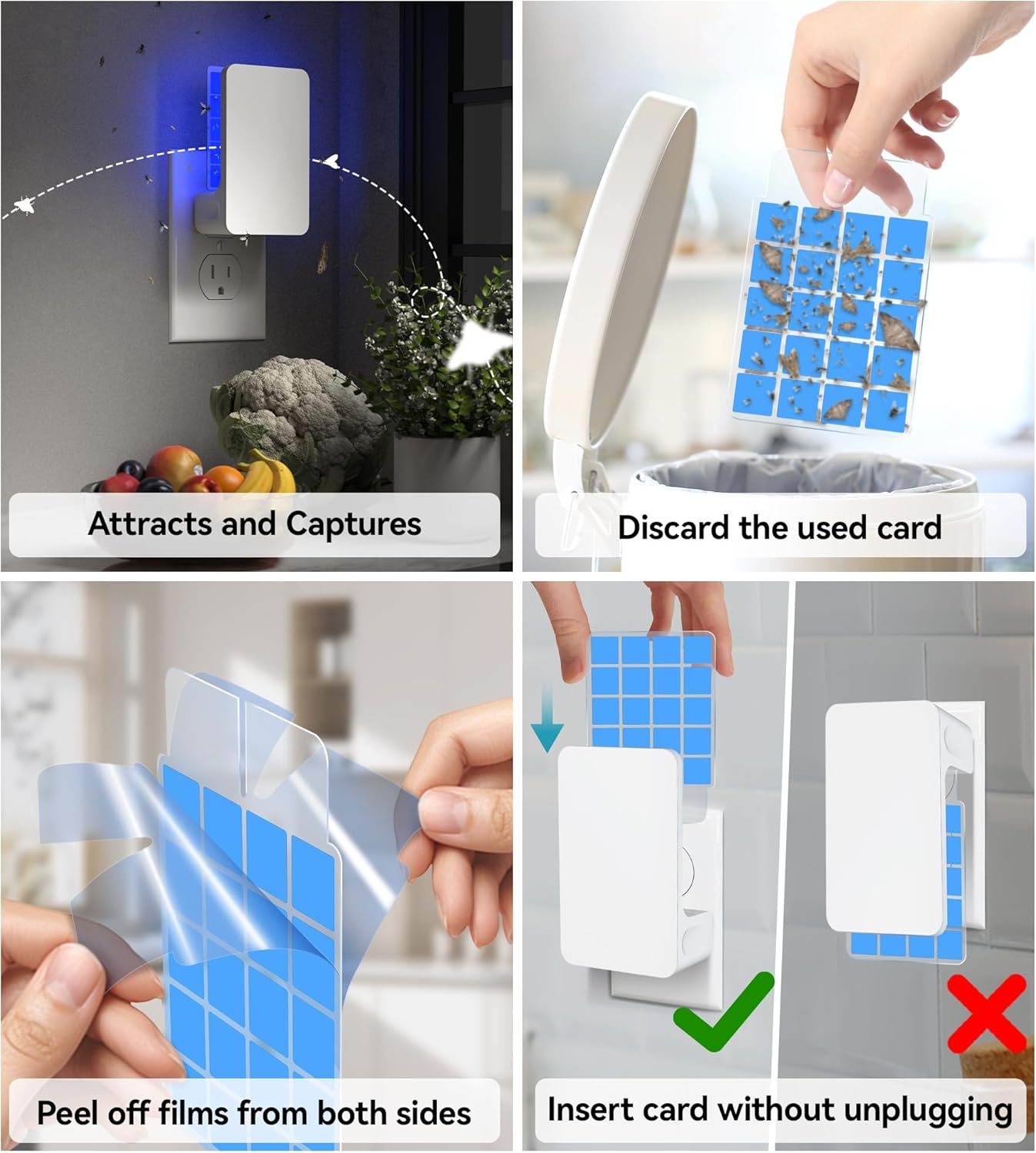Advanced Double-Sided Indoor Fly Trap for Home, Plug-in Ultra 5-Way UV Light Bug Catcher, Fly & Gnat Killer for House Flies, Gnats, Mosquitoes, Moths, Fruit Fly Traps for Indoors, 1 Trap 4 Refills