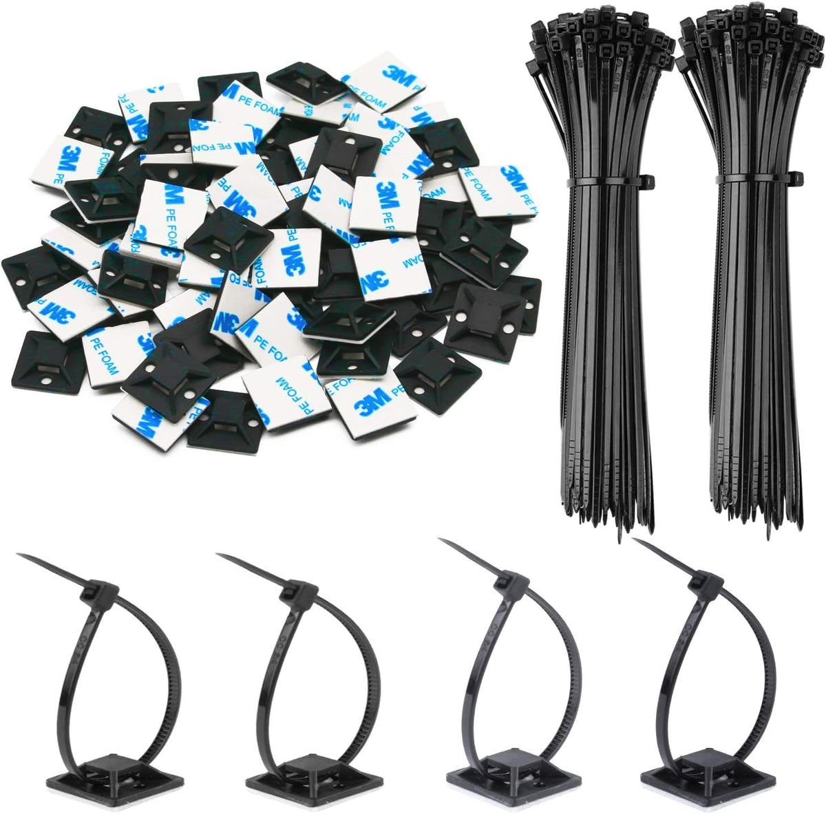 3/4" Zip Tie Adhesive Mounts Self Adhesive Cable Base Holders with Multi-Purpose Tie wire clips with screw hole,Anchor stick on wire holder,Black