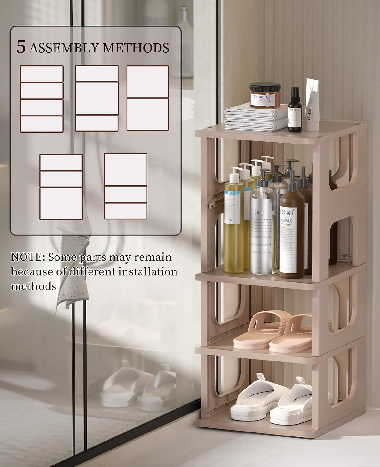 HAIXIN Shoe Organizer Rack for Small Spaces 5 Tier Plastic Vertical Narrow Shelves for Closet Black Shoe Holder, Stand for Entryway Storage Boots Organizer Stackable Cabinet