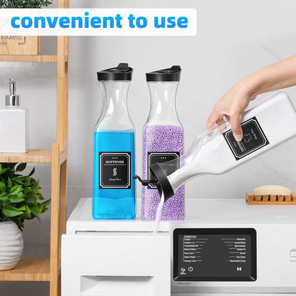 Laundry Detergent Dispenser,54OZ Laundry Soap Dispenser,Liquid Laundry Detergent Container,Fabric Softener Dispenser with Bamboo Wood Tray,Laundry Room Organizer with 4 Labels